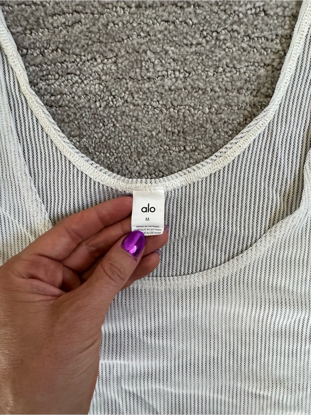 Alo White Ribbed Mesh Cropped Tank